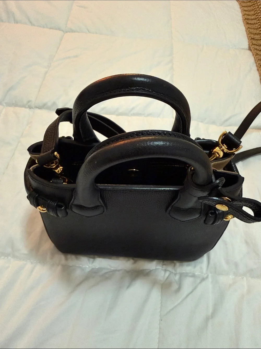 Burberry Black Leather Mini Satchel with Gold Hardware